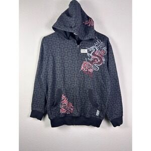 Silver Point Mens Dragon Embroidered Full Zip Hoodie Black Y2K Geometric Small